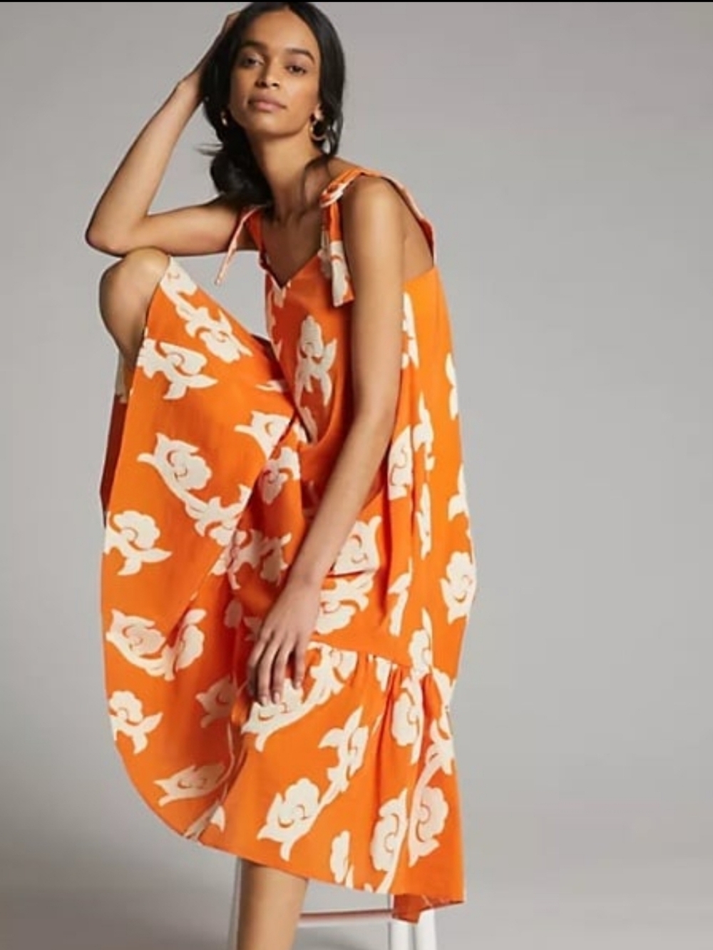 Anthropologie Exquise Phoebe Dress Medium Orange White Tiered Embroidered